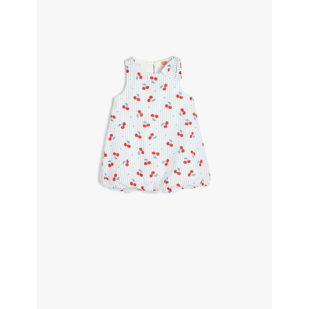 Kız Bebek Kiraz Desenli Fiyonk Detaylı Kolsuz Pamuklu Elbise 5SMG80067AW - KOTON - MAVİ - 24-36 AY