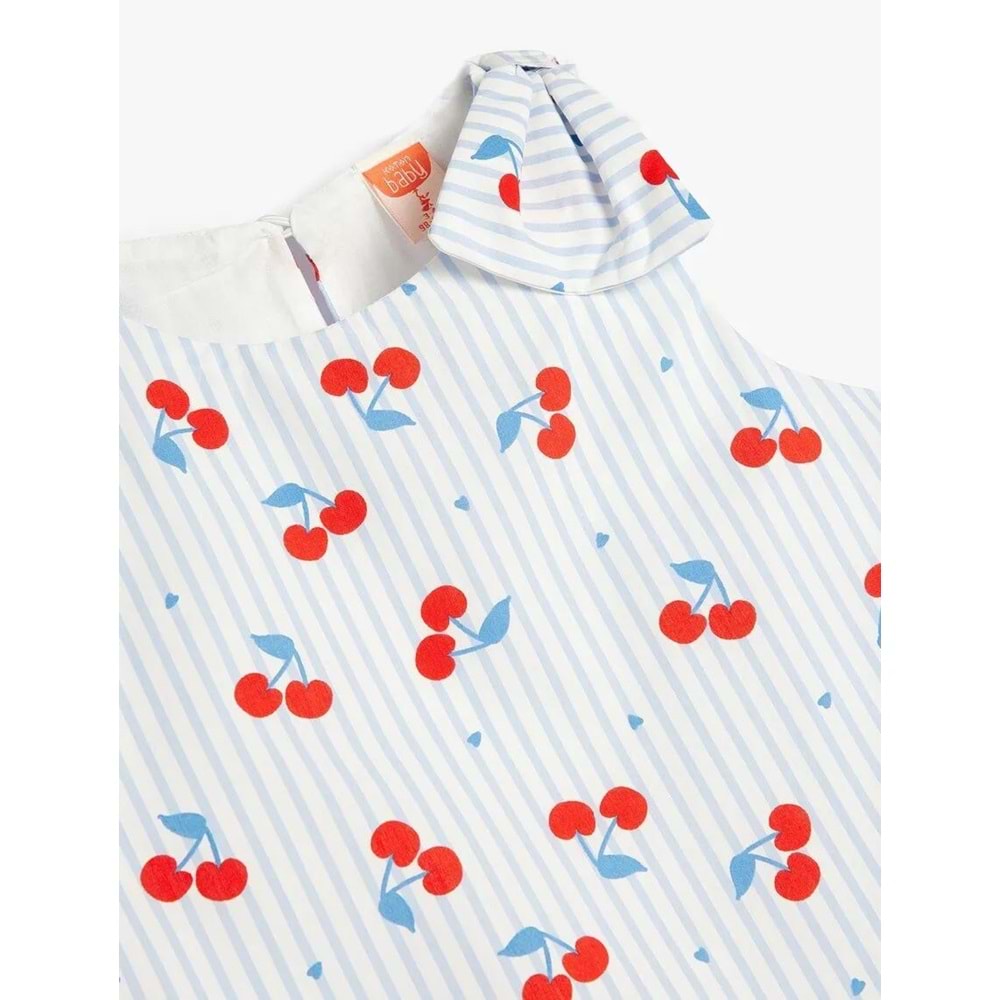 Kız Bebek Kiraz Desenli Fiyonk Detaylı Kolsuz Pamuklu Elbise 5SMG80067AW - KOTON - MAVİ - 24-36 AY