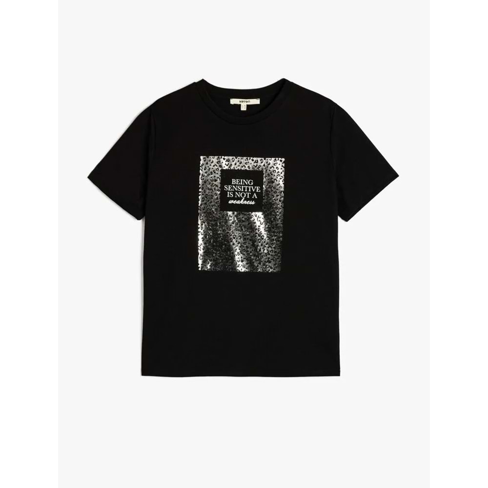 Bisiklet Yaka Kısa Kollu Metalik Baskılı Tişört 5SAK50116EK