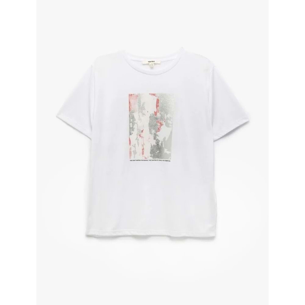 Kısa Kollu Bisiklet Yaka Baskılı Tişört 5SAK50118EK