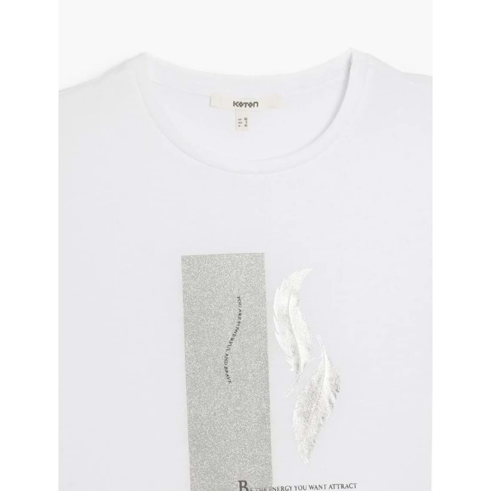 Bisiklet Yaka Kısa Kollu Simli Metalik Baskılı Tişört 5SAK50120EK