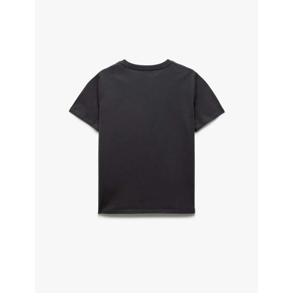 Pamuklu Kısa Kollu Bisiklet Yaka Baskılı Kadın Tişört 5SAK50121EK