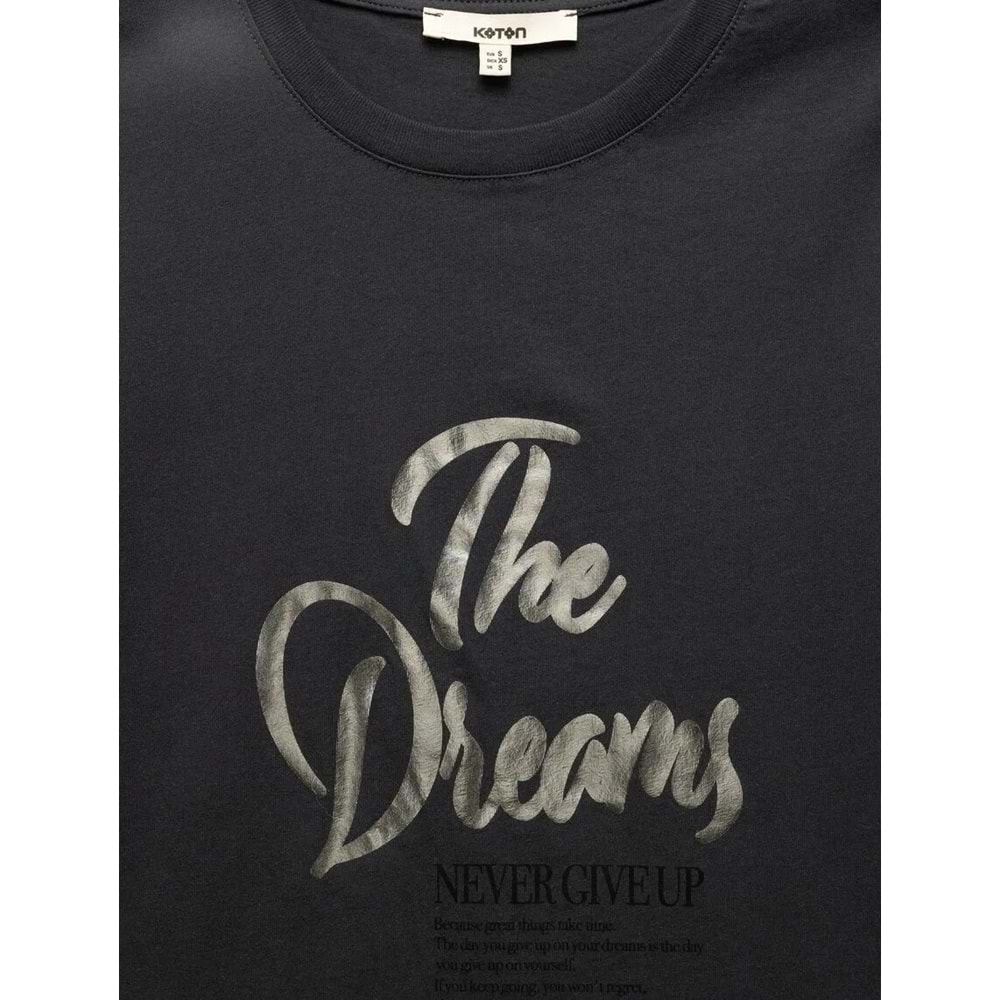 Pamuklu Kısa Kollu Bisiklet Yaka Baskılı Kadın Tişört 5SAK50121EK