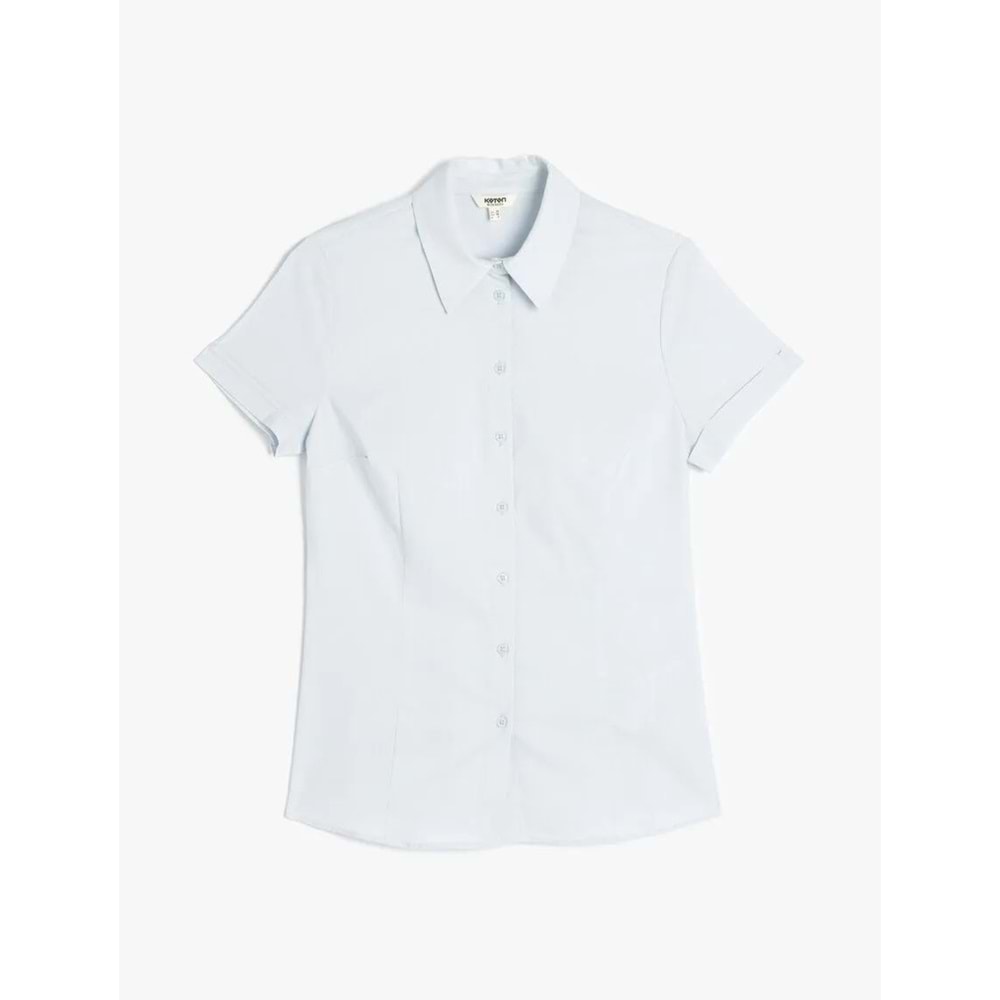 Slim Fit Klasik Yaka Kısa Kollu Gömlek 5SAK60036UW - KOTON - BEYAZ - 38