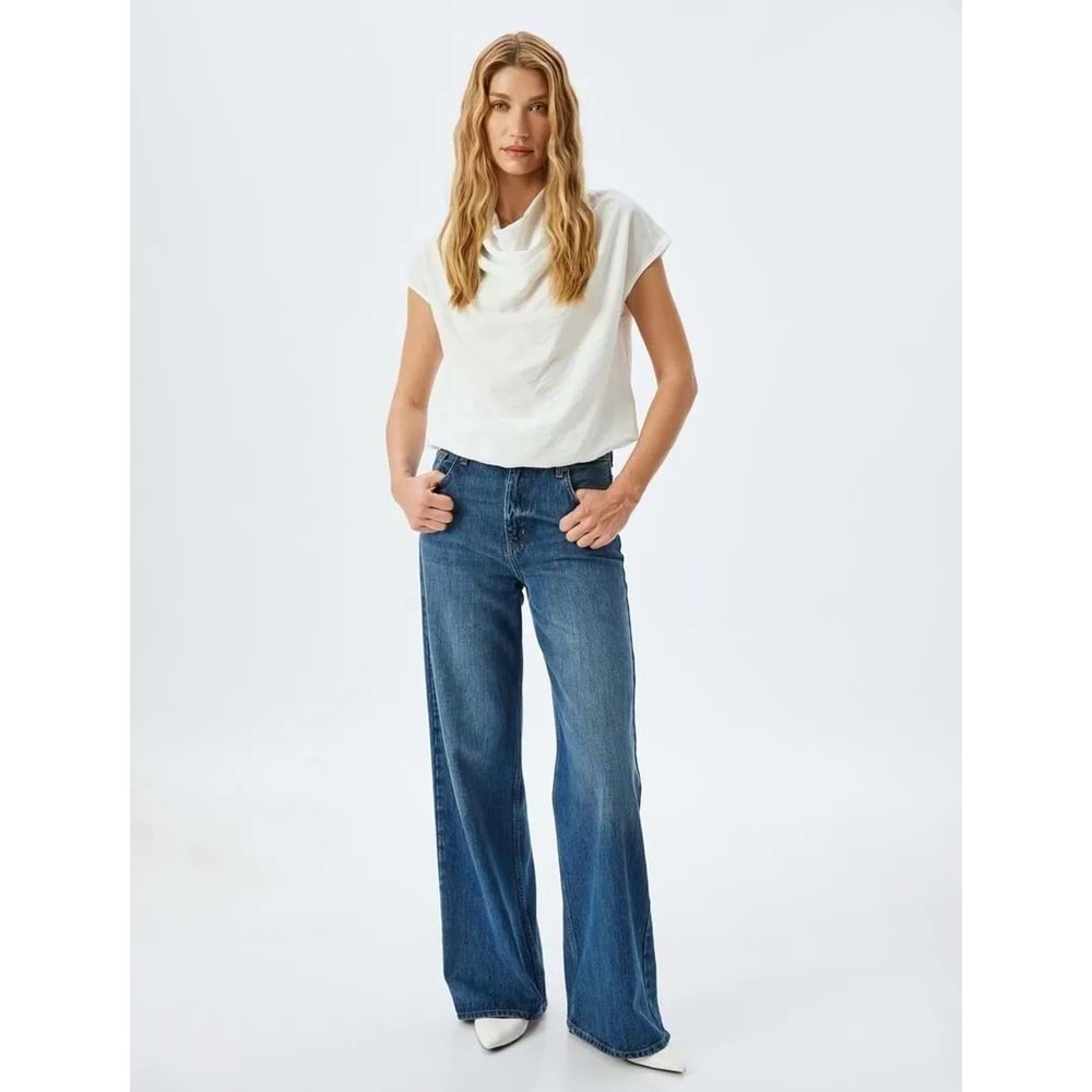 Kolsuz Dökümlü Degaje Yaka Viskon Bluz 5SAK60091UW - KOTON - BEYAZ - 36