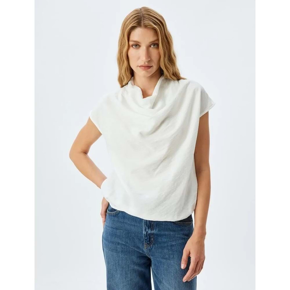 Kolsuz Dökümlü Degaje Yaka Viskon Bluz 5SAK60091UW - KOTON - BEYAZ - 36