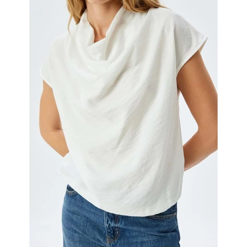 Kolsuz Dökümlü Degaje Yaka Viskon Bluz 5SAK60091UW - KOTON - BEYAZ - 36