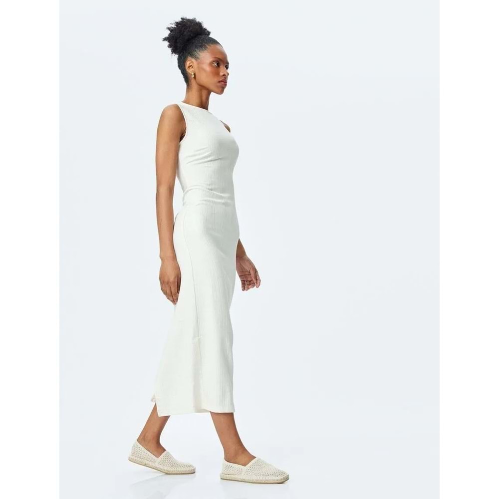 Yuvarlak Yaka Slim Fit Kolsuz Uzun Kalem Elbise 5SAK80064UW - KOTON - BEJ - 40