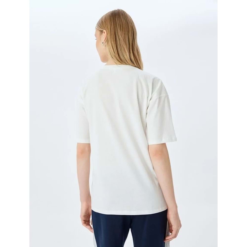 Kolej Baskılı Bisiklet Yaka Kısa Kollu Rahat Kalıp Tişört 5SAL10038IK - KOTON - EKRU - S