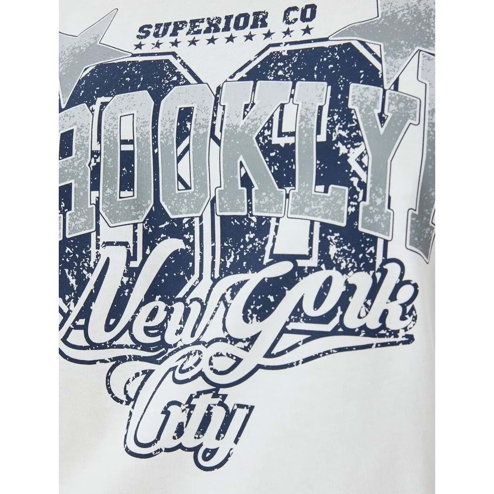 Kolej Baskılı Bisiklet Yaka Kısa Kollu Rahat Kalıp Tişört 5SAL10038IK - KOTON - EKRU - S