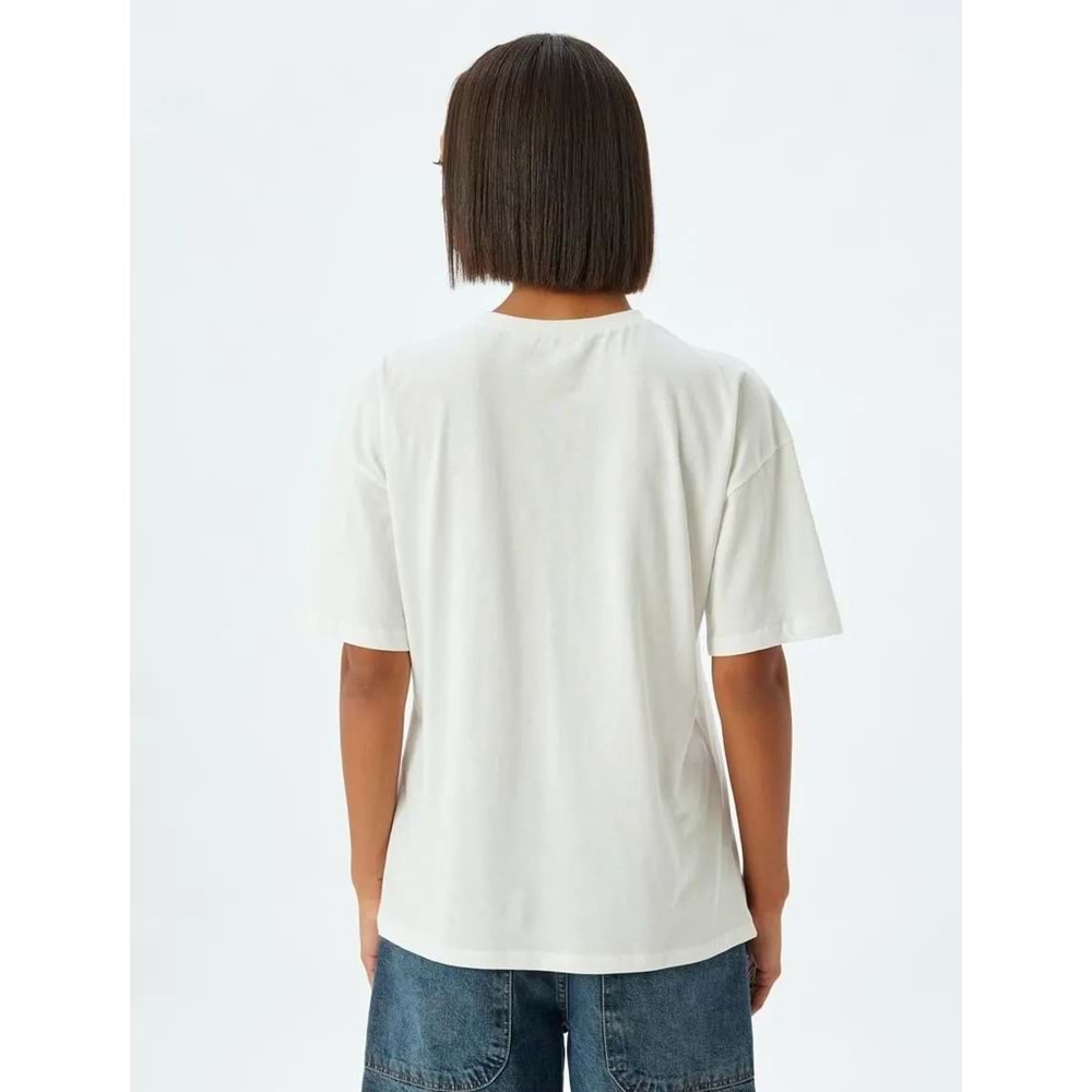 Oversize Tişört Slogan Baskılı Bisiklet Yaka Kısa Kollu Pamuklu 5SAL10234IK