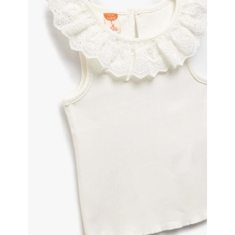 Kız Bebek Pamuklu Brodeli Fırfırlı Bisiklet Yaka Kolsuz Atlet 5SMG30001AK