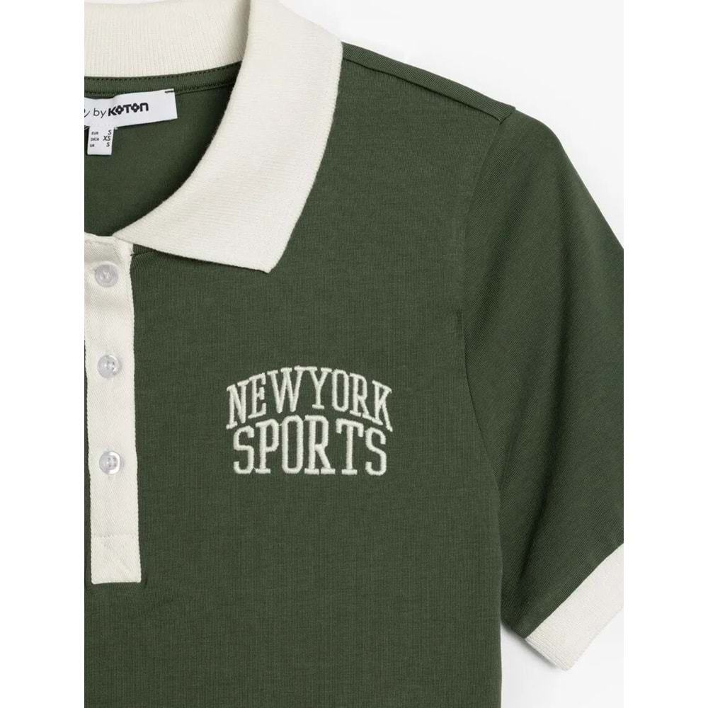 Nakış Detaylı Kısa Kollu Biyeli Polo Yaka Tişört 5SAL10537IK - KOTON - YEŞİL - S