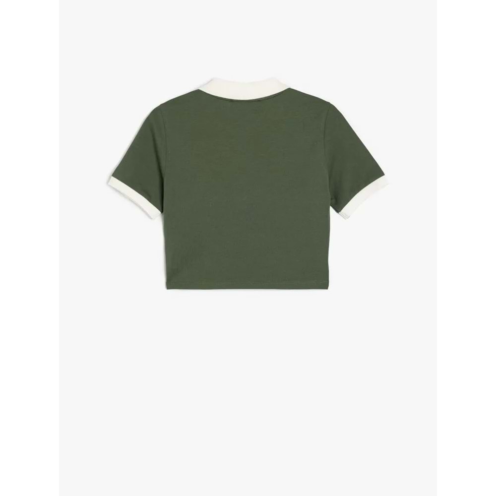 Nakış Detaylı Kısa Kollu Biyeli Polo Yaka Tişört 5SAL10537IK - KOTON - YEŞİL - S