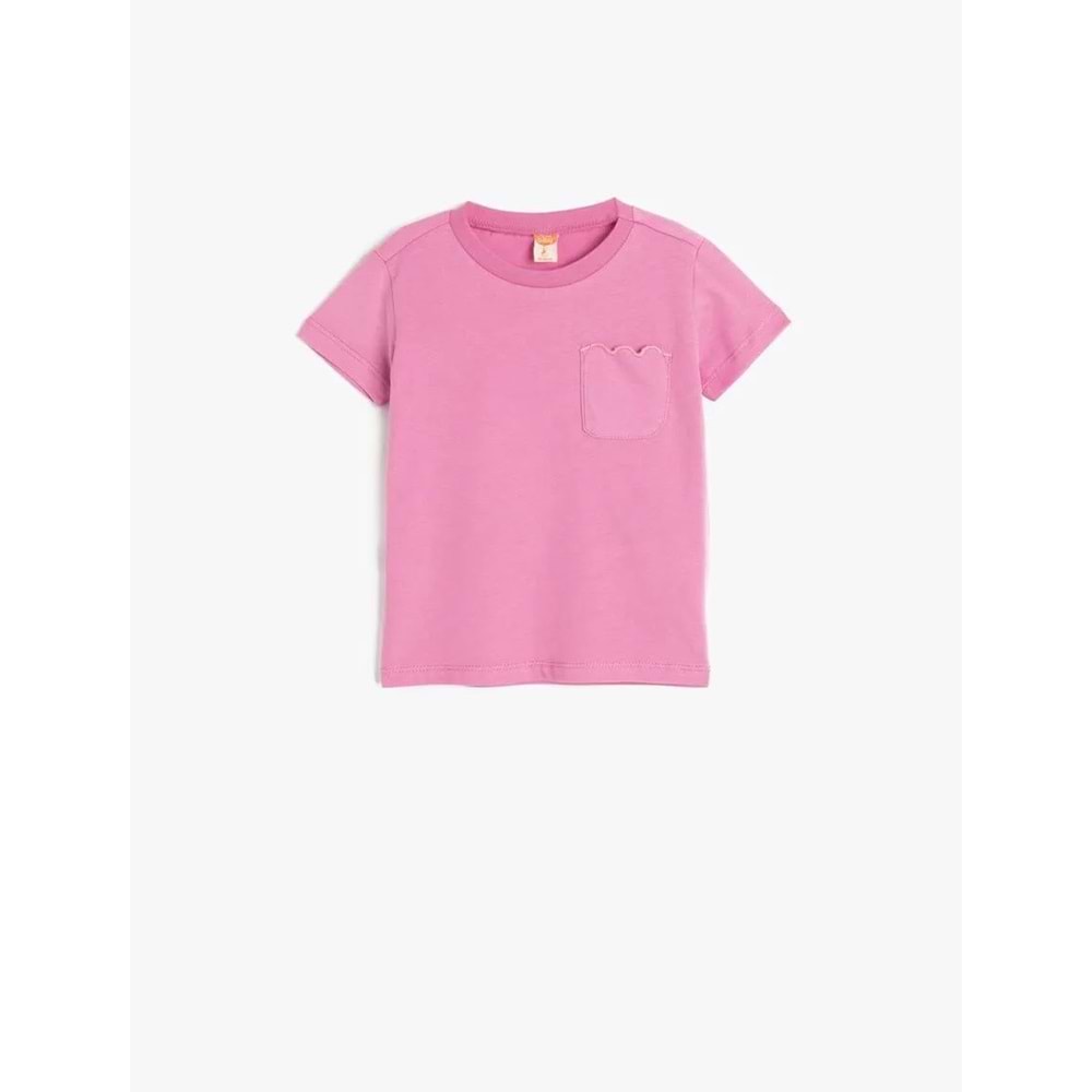 Kız Bebek Pamuklu Bisiklet Yaka Kısa Kollu Cep Detaylı Basic Tişört 5SMG10105AK - KOTON - PEMBE - 9-12 AY