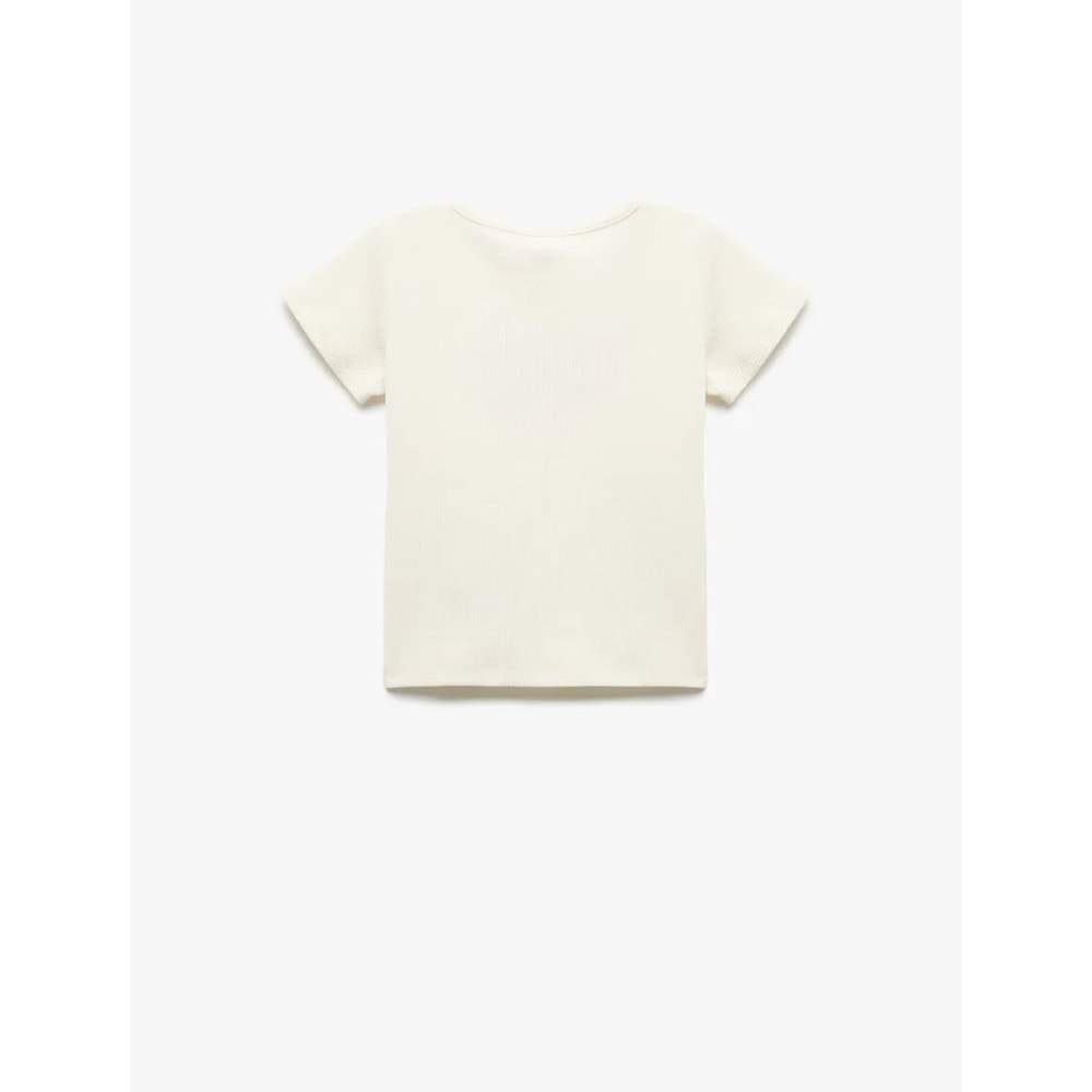 Kız Bebek Bisiklet Yaka Kısa Kollu Pamuklu Kurdele Nakışlı Tişört 5SMG10103AK - KOTON - BEJ - 9-12 AY