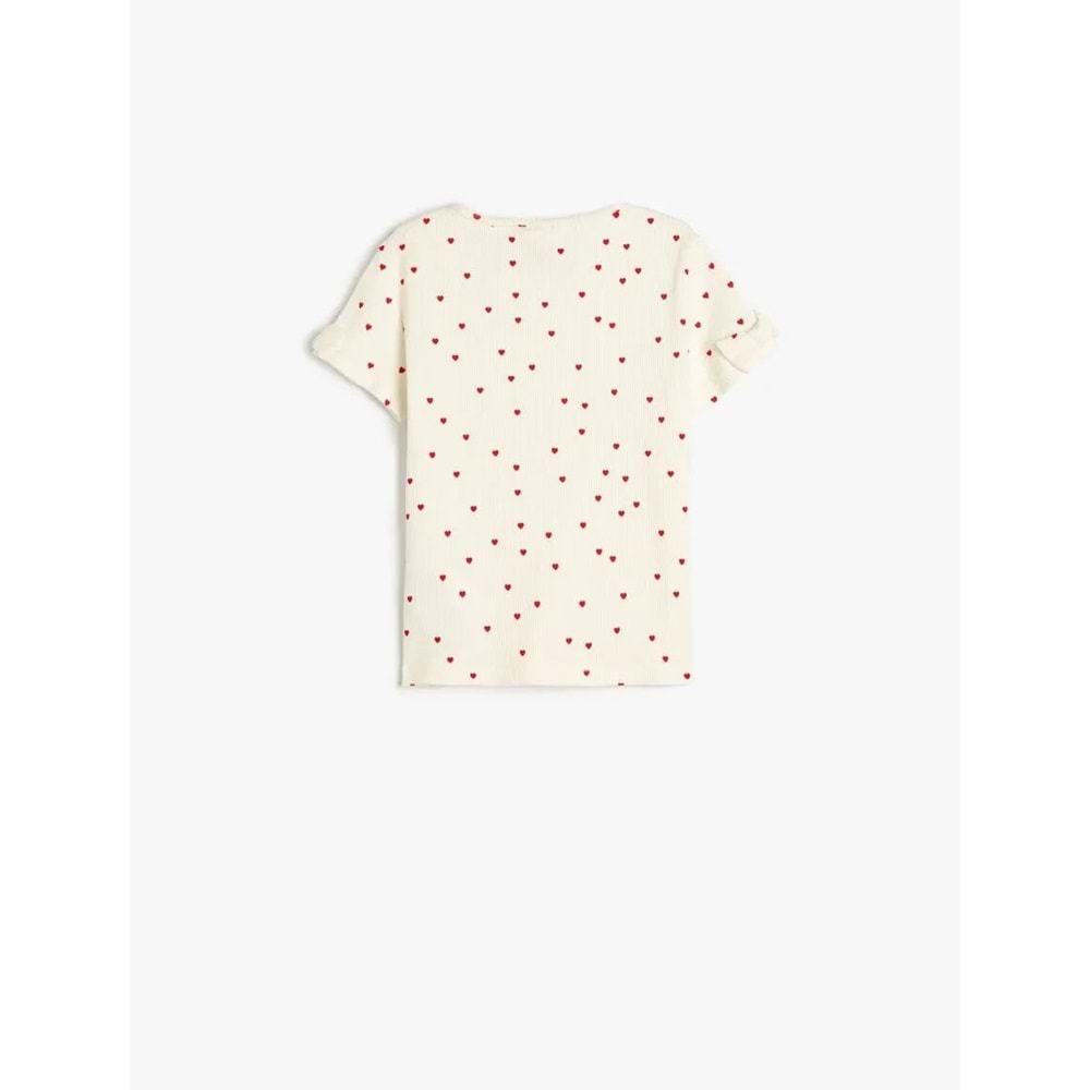 Kız Bebek Pamuklu Bisiklet Yaka Kısa Kollu Fiyonk Detaylı Tişört 5SMG10071AK - KOTON - EKRU - 3-4 YAŞ