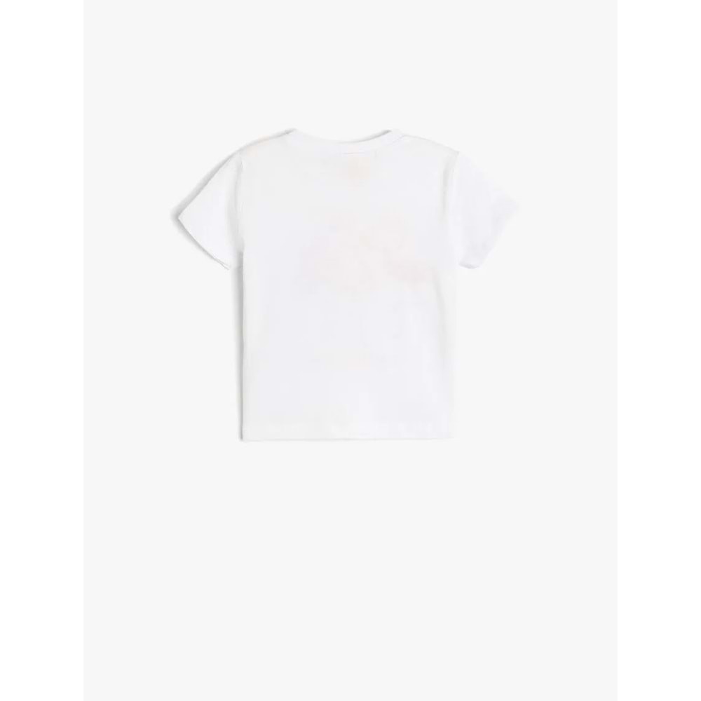 Kız Bebek Flamingo Baskılı Bisiklet Yaka Pamuklu Kısa Kollu Tişört 5SMG10020AK - KOTON - BEYAZ - 12-18 AY