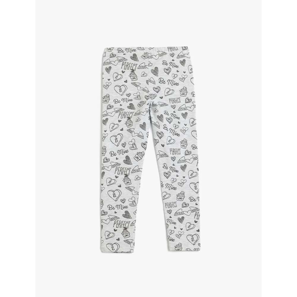 KKız Çocuk Kalp Desenli Beli Lastikli Tayt 5SKG40145AK - KOTON - GRİ - 9-10 YAŞ