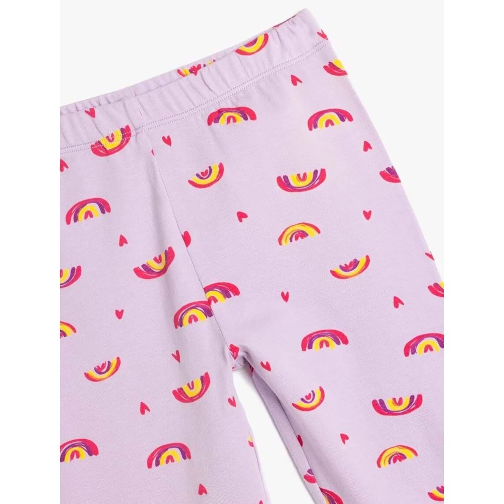 Gökkuşağı Desenli Beli Lastikli Tayt 5SKG40150AK - KOTON - LİLA - 9-10 YAŞ