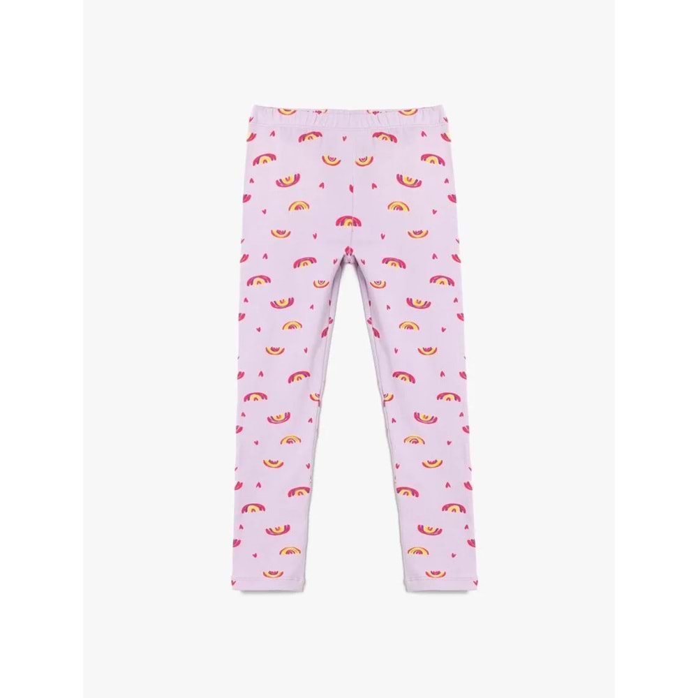 Gökkuşağı Desenli Beli Lastikli Tayt 5SKG40150AK - KOTON - LİLA - 9-10 YAŞ