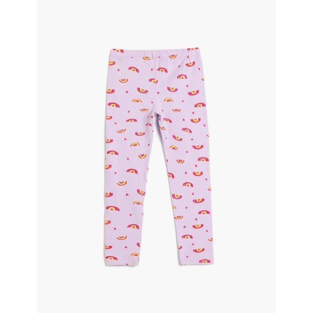 Gökkuşağı Desenli Beli Lastikli Tayt 5SKG40150AK - KOTON - LİLA - 9-10 YAŞ