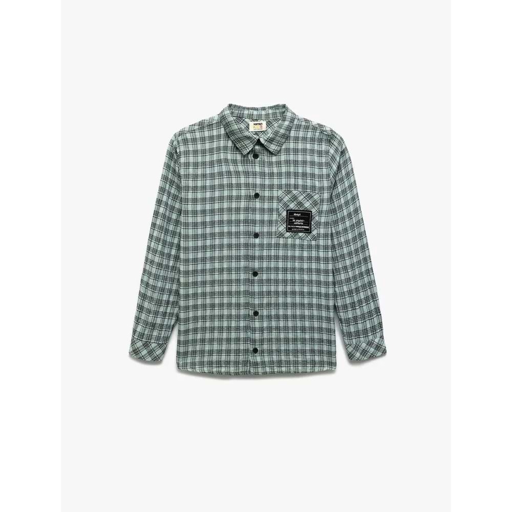 Erkek Çocuk Aplike Detaylı Uzun Kollu Ekoseli Gömlek 5SKB60085TW - KOTON - GRİ - 4-5 YAŞ