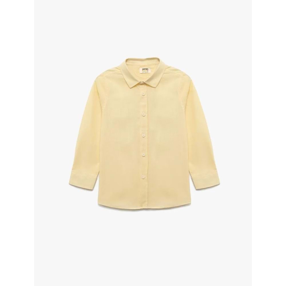 Erkek Çocuk Pamuklu Uzun Kollu Düğmeli Basic Gömlek 5SKB60144TW - KOTON - SARI - 9-10 YAŞ