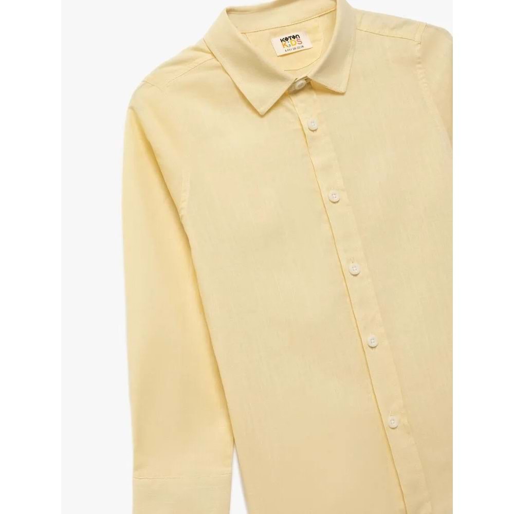 Erkek Çocuk Pamuklu Uzun Kollu Düğmeli Basic Gömlek 5SKB60144TW - KOTON - SARI - 6-7 YAŞ