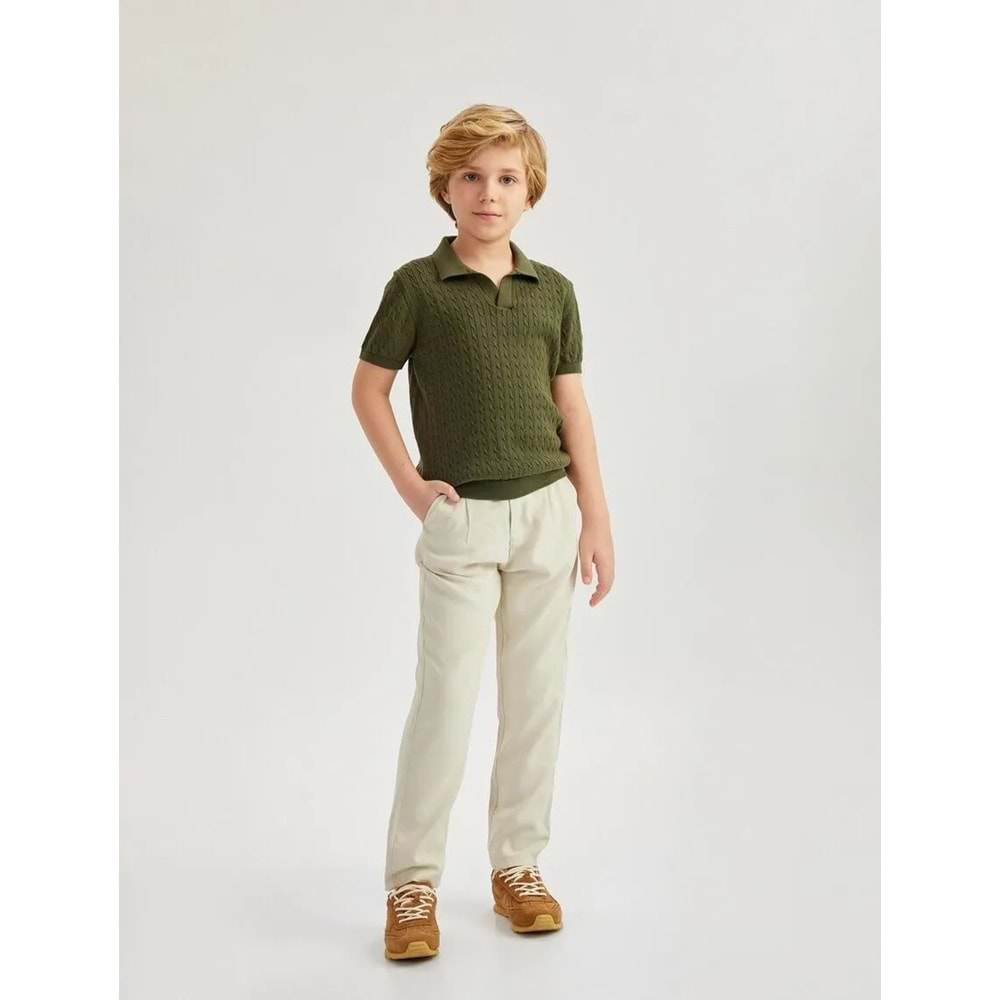 Erkek Çocuk Pamuklu Kısa Kollu Basic Triko Polo Yaka Tişört 5SKB90005TT - KOTON - HAKİ - 7-8 YAŞ