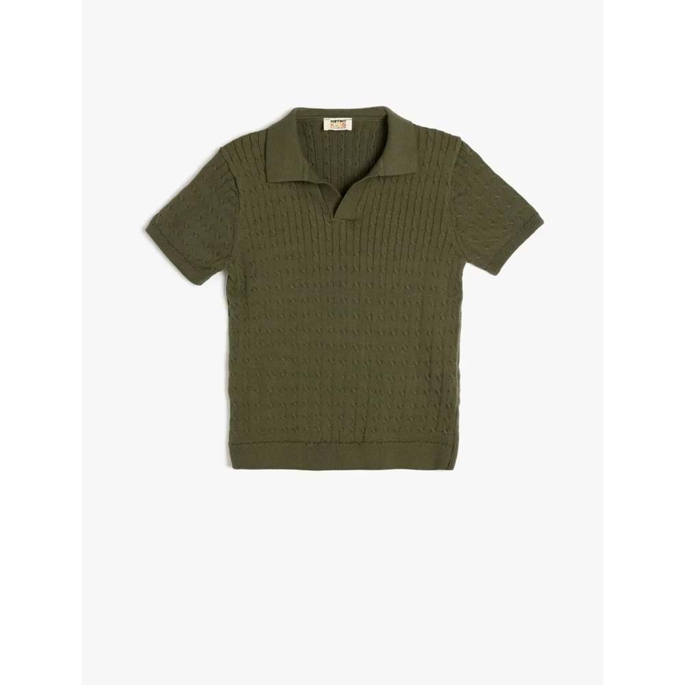 Erkek Çocuk Pamuklu Kısa Kollu Basic Triko Polo Yaka Tişört 5SKB90005TT - KOTON - HAKİ - 7-8 YAŞ
