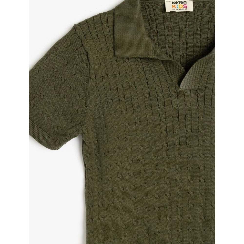 Erkek Çocuk Pamuklu Kısa Kollu Basic Triko Polo Yaka Tişört 5SKB90005TT - KOTON - HAKİ - 7-8 YAŞ