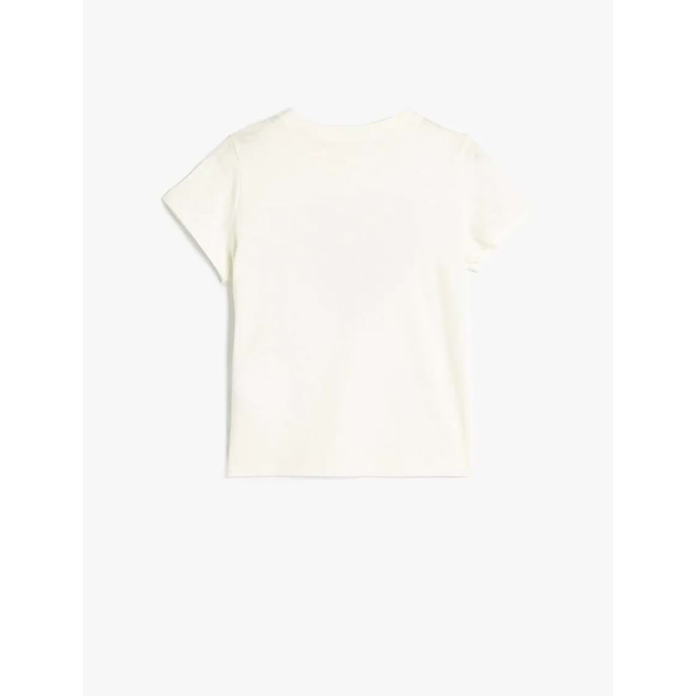 Kız Çocuk Tişört Pullu Payetli Kalpli Bisiklet Yaka Pamuklu 5SKG10076AK - KOTON - EKRU - 4-5 YAŞ