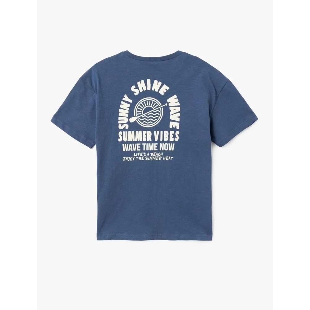 Erkek Çocuk Pamuklu Kısa Kollu Bisiklet Yaka Slogan Baskılı Oversize Tişört 5SKB10095TK - KOTON - MAVİ - 7-8 YAŞ
