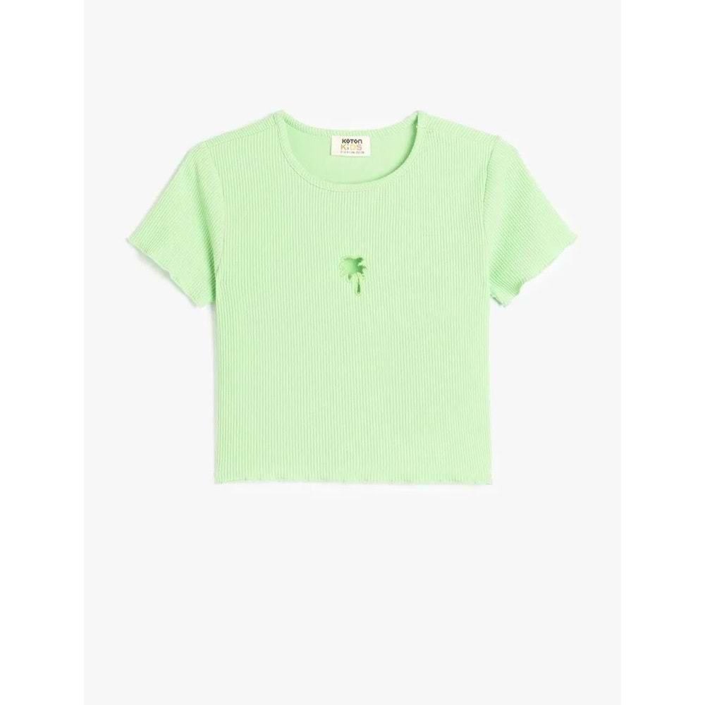 Kız Çocuk Palmiye Desenli Pencere Detaylı Tişört 5SKG10085AK - KOTON - YEŞİL - 5-6 YAŞ