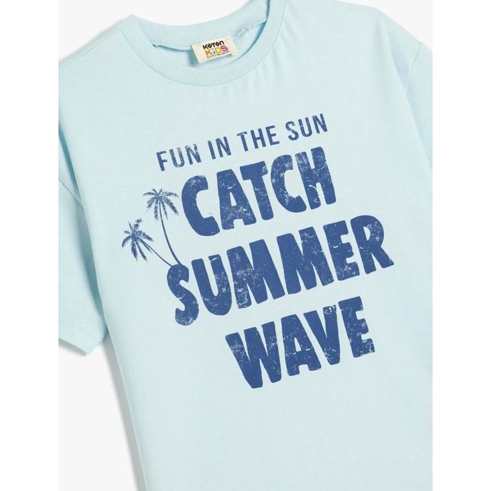 Erkek Çocuk Oversize Tişört Kısa Kollu Bisiklet Yaka Yaz Baskı Detaylı Pamuklu 5SKB10103TK - KOTON - MAVİ - 5-6 YAŞ