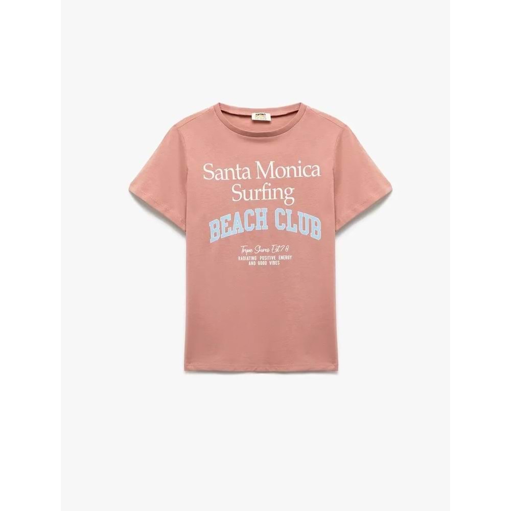 Erkek Çocuk Bisiklet Yaka Kısa Kollu Pamuklu Baskılı Tişört 5SKB10351TK - KOTON - PEMBE - 7-8 YAŞ