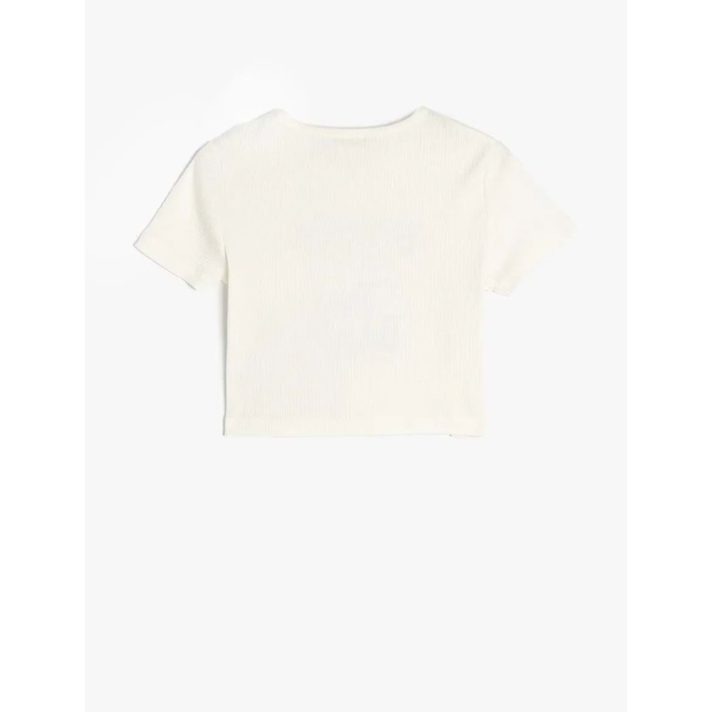 Kız Çocuk Baskı Detaylı Bisiklet Yaka Kısa Kollu Pamuklu Tişört - KOTON - EKRU - 7-8 YAŞ