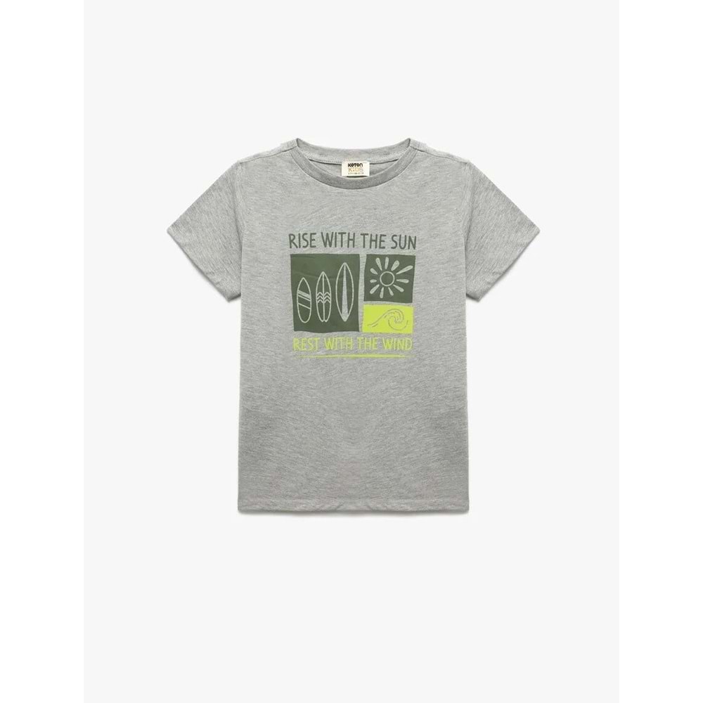 Erkek Çocuk Baskılı Kısa Kollu Yuvarlak Yaka Pamuklu Tişört 5SKB10560TK - KOTON - GRİ - 5-6 YAŞ