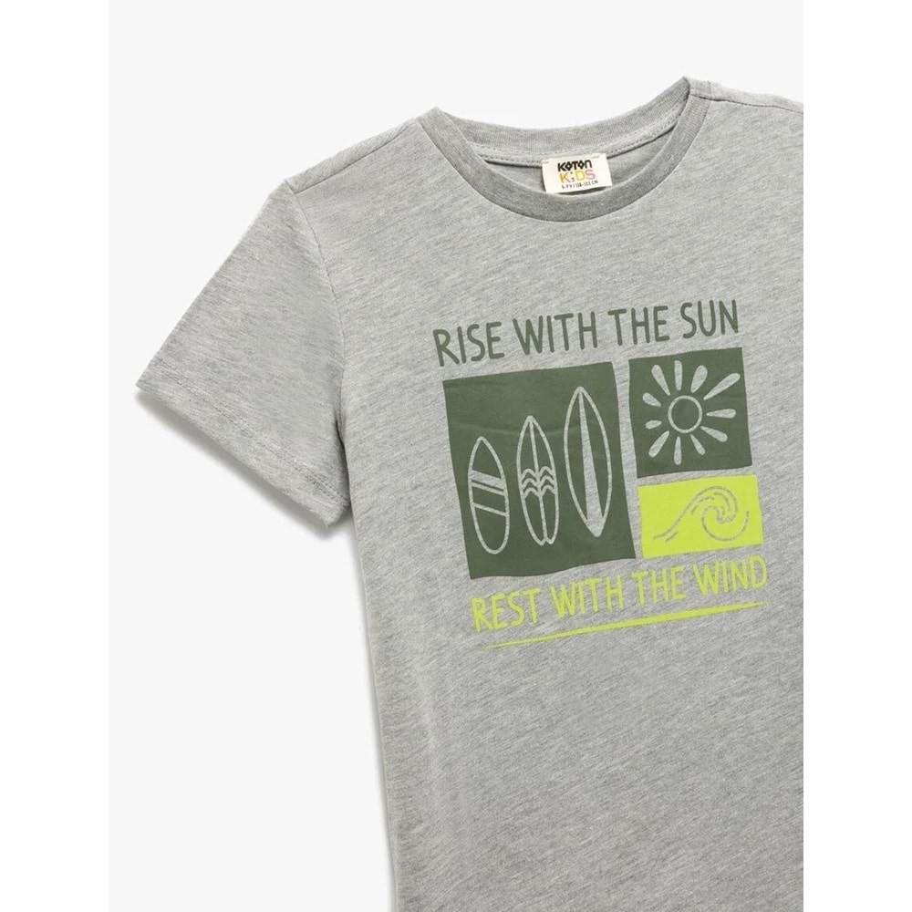 Erkek Çocuk Baskılı Kısa Kollu Yuvarlak Yaka Pamuklu Tişört 5SKB10560TK - KOTON - GRİ - 11-12 YAŞ