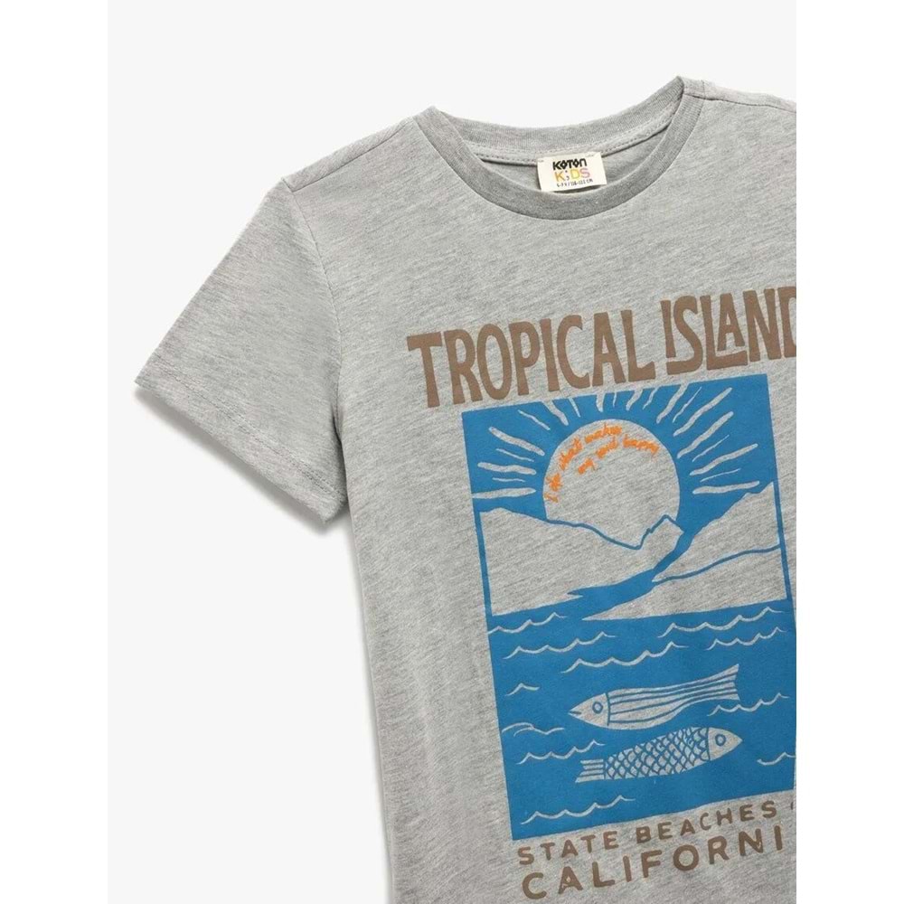 Erkek Çocuk Baskılı Bisiklet Yaka Kısa Kollu Tişört 5SKB10564TK - KOTON - GRİ - 9-10 YAŞ