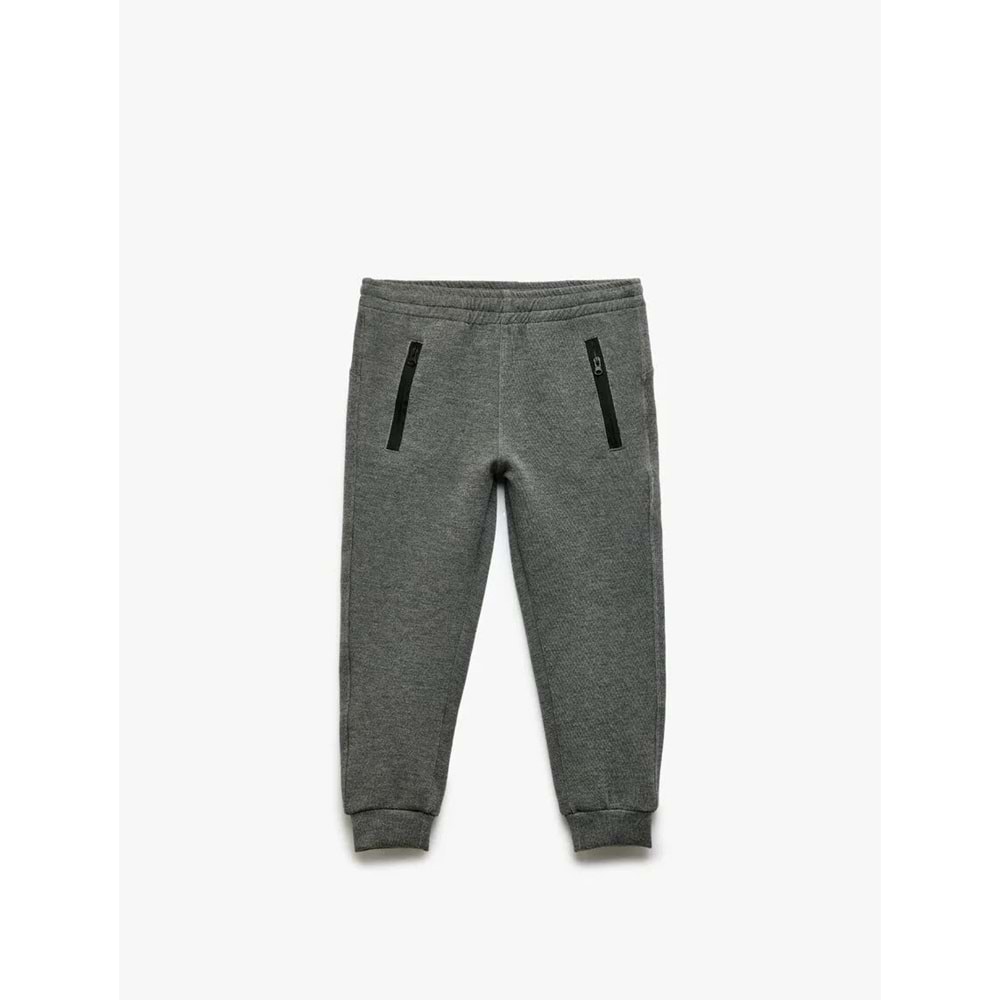 Erkek Çocuk Fermuar Detaylı Beli Lastikli Jogger Eşofman Altı 5SKB40109TK - KOTON - GRİ - 5-6 YAŞ