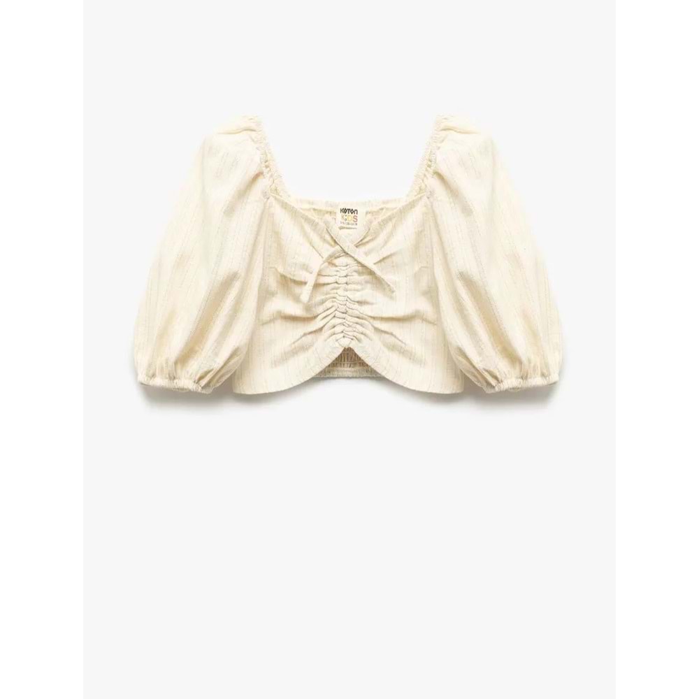 Balon Kollu Büzgü Detaylı Crop Bluz 5SKG60035AW - KOTON - SARI - 5-6 YAŞ