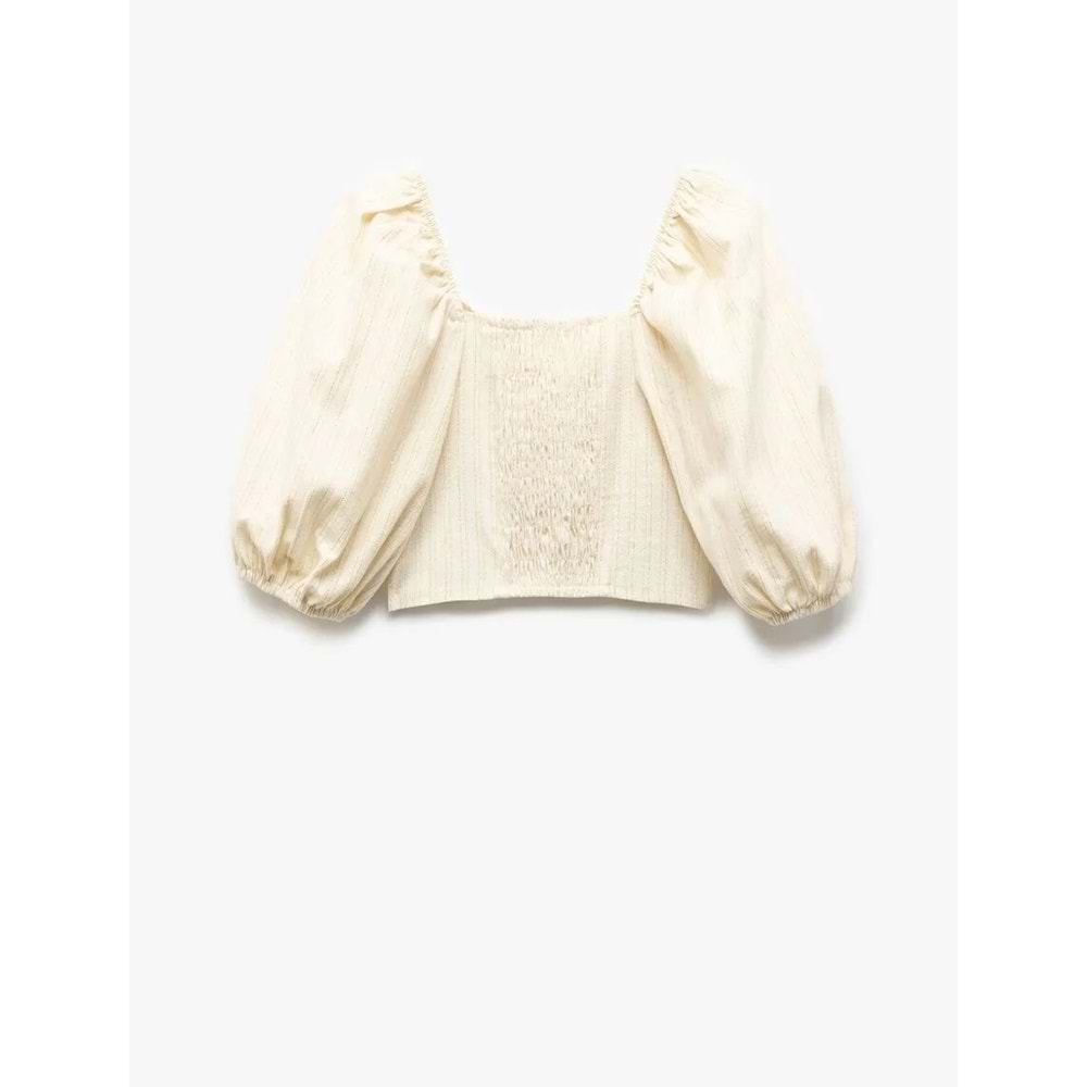 Balon Kollu Büzgü Detaylı Crop Bluz 5SKG60035AW - KOTON - SARI - 5-6 YAŞ