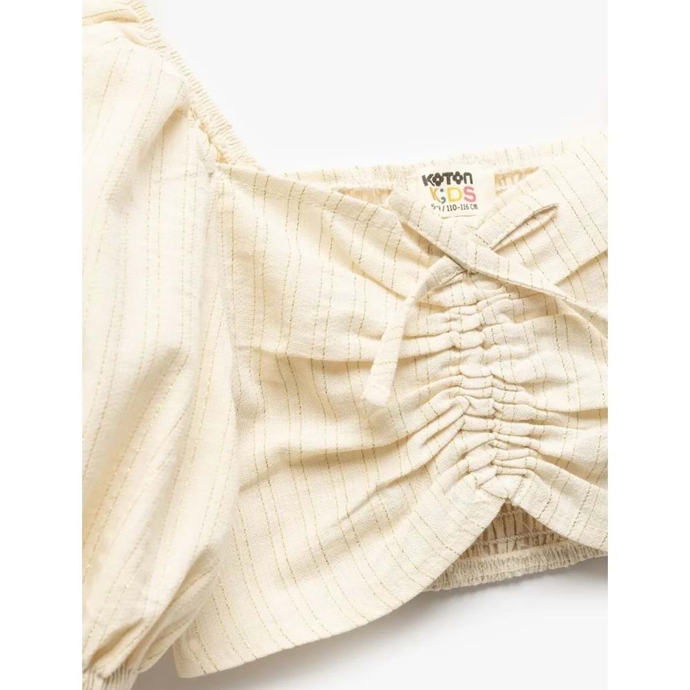 Balon Kollu Büzgü Detaylı Crop Bluz 5SKG60035AW - KOTON - SARI - 5-6 YAŞ