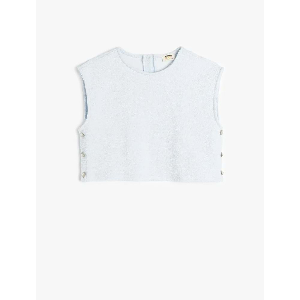 Düğme Detaylı Kolsuz Bisiklet Yaka Crop Bluz 5SKG60042AK - KOTON - MAVİ - 13-14 YAŞ