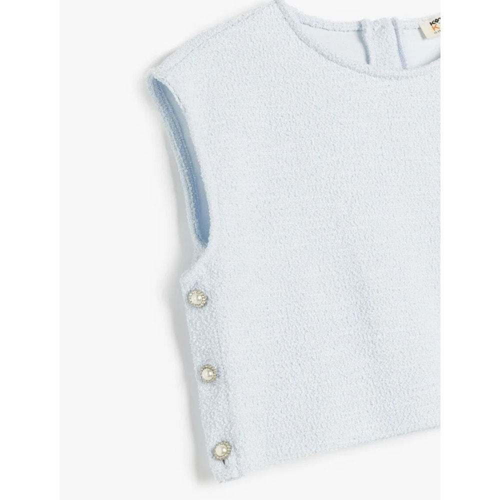 Düğme Detaylı Kolsuz Bisiklet Yaka Crop Bluz 5SKG60042AK - KOTON - MAVİ - 13-14 YAŞ