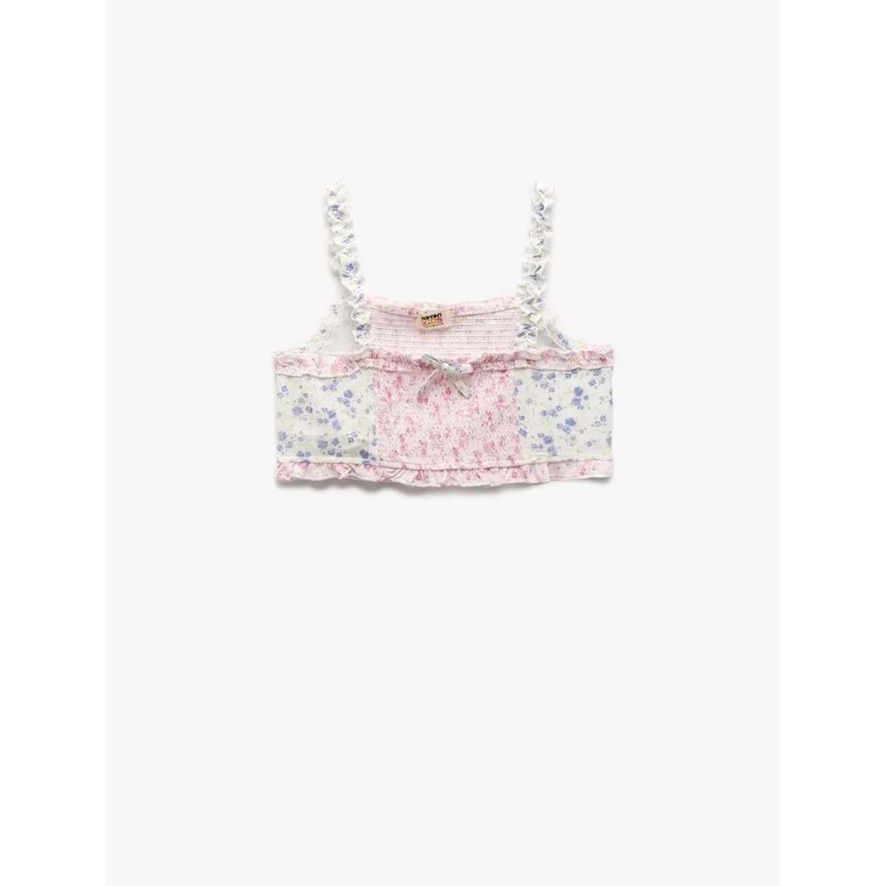 Kız Çocuk Kare Yaka Kurdele Detaylı Gipeli Viskon Crop Bluz 5SKG60068AW - KOTON - LİLA DESENLİ - 5-6 YAŞ