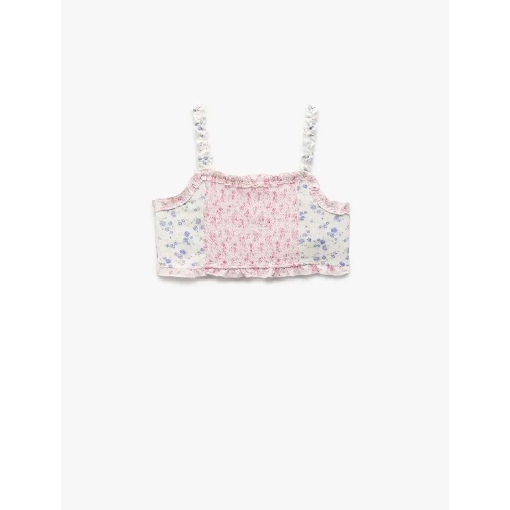 Kız Çocuk Kare Yaka Kurdele Detaylı Gipeli Viskon Crop Bluz 5SKG60068AW - KOTON - LİLA DESENLİ - 5-6 YAŞ