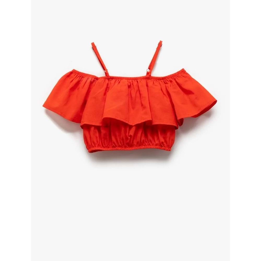 İnce Askılı Katlı Fırfırlı Crop Bluz 5SKG60069AW